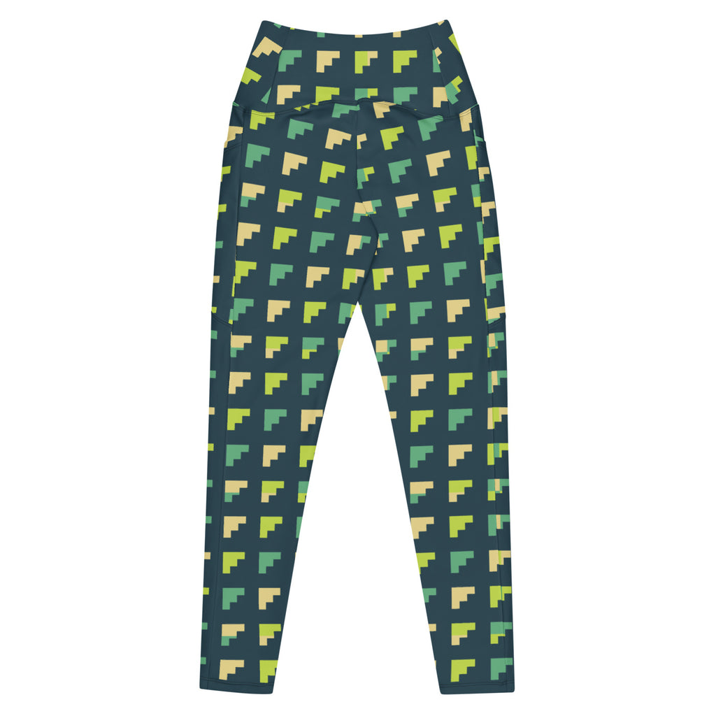 Citron Steps leggings with pockets, Printful supplier back mockup