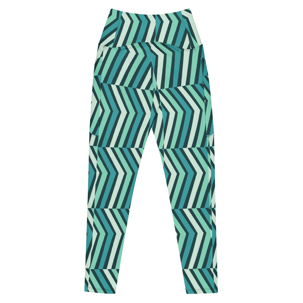 Mint Fracture leggings with pockets, Printful supplier back mockup