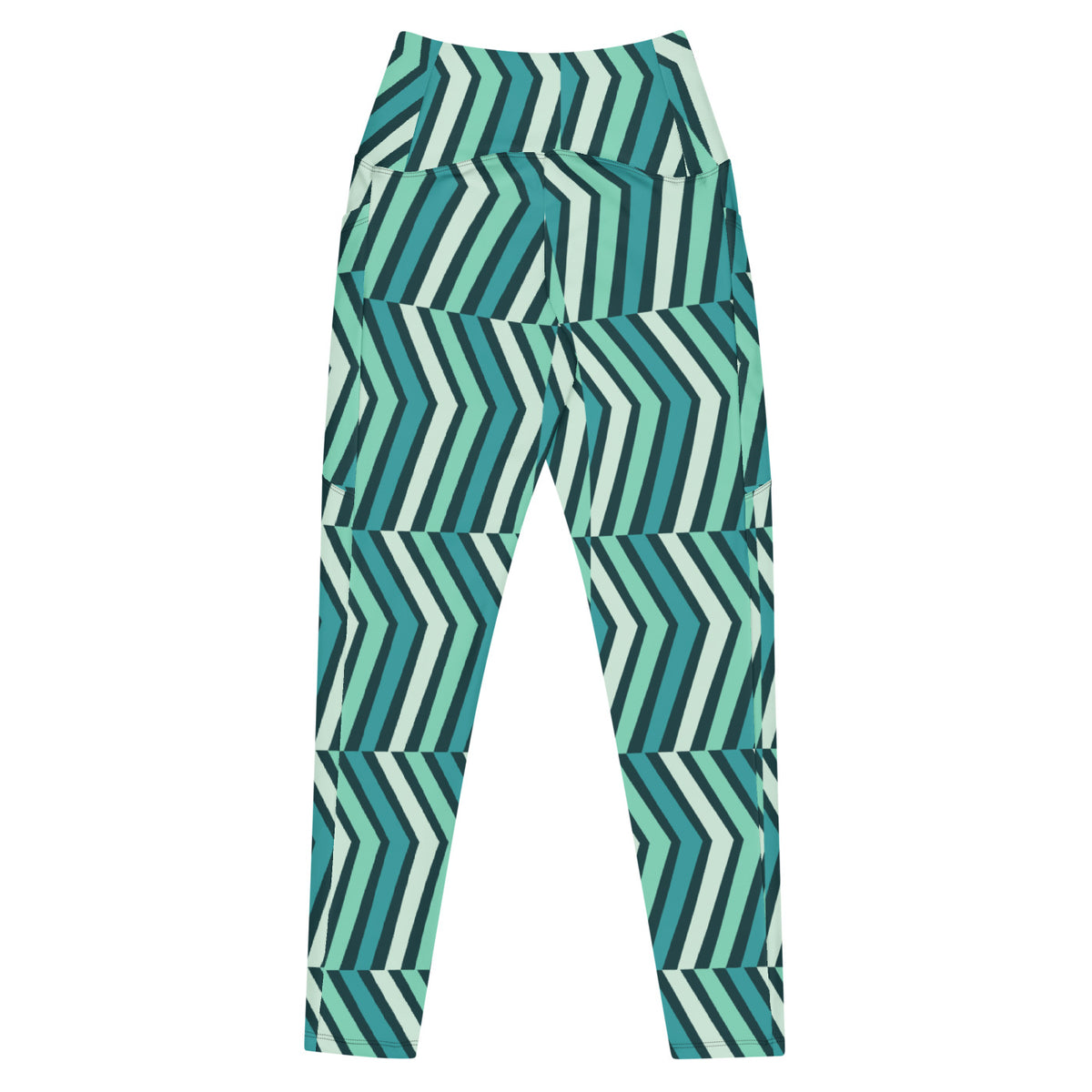 Mint Fracture leggings with pockets, Printful supplier back mockup
