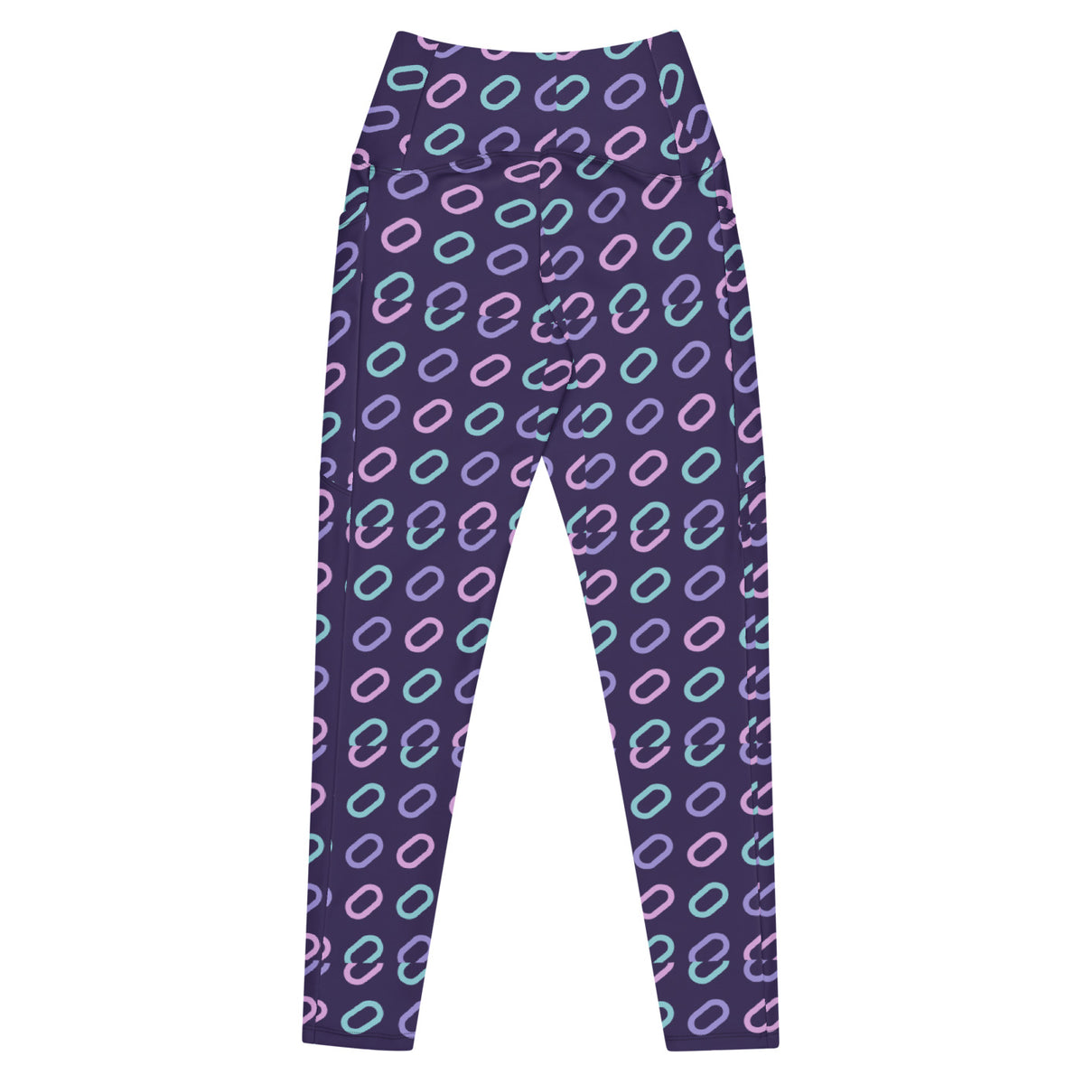 Lavender Links leggings with pockets, Printful supplier back mockup