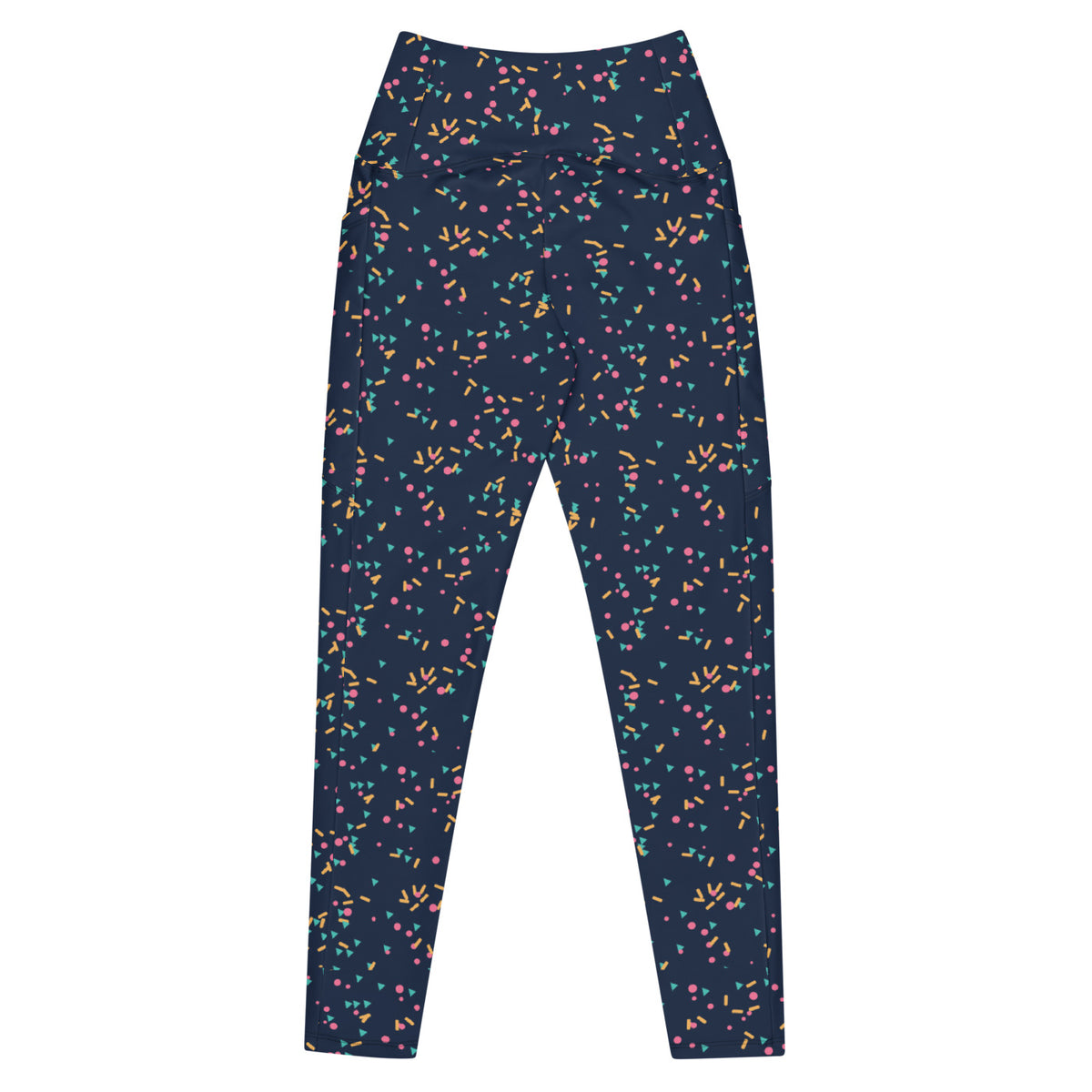 Carnival Confetti leggings with pockets, Printful supplier back mockup