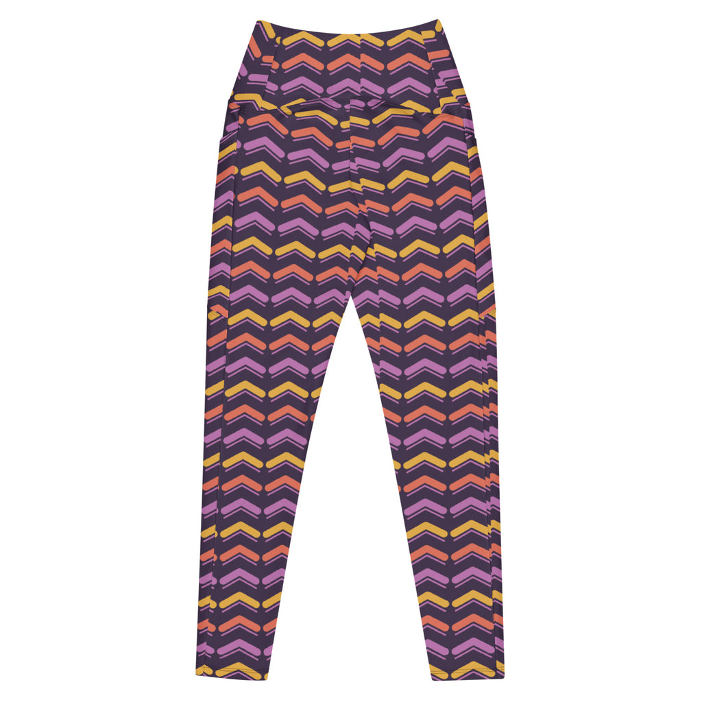 Saffron Chevron leggings with pockets, Printful supplier back mockup