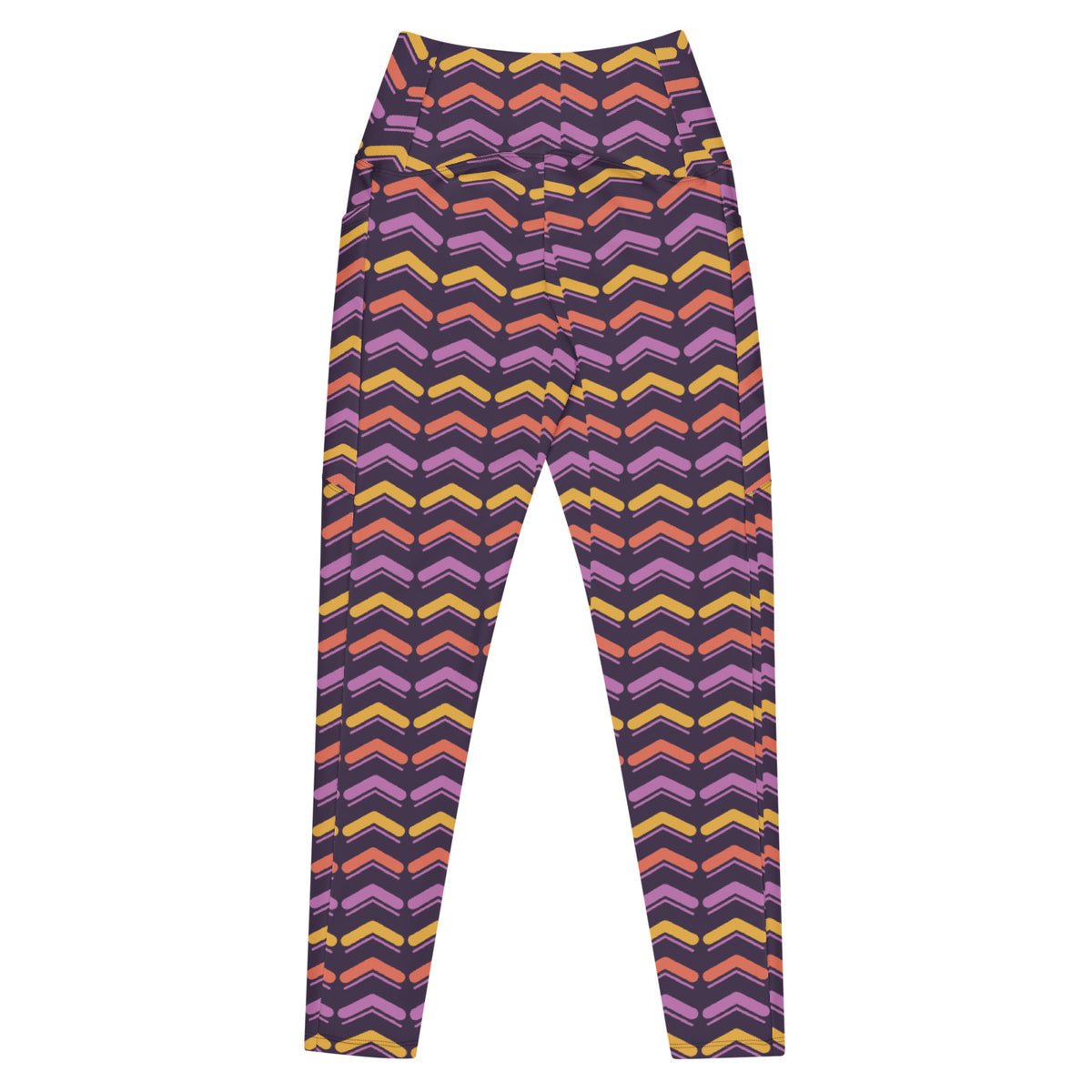 Saffron Chevron leggings with pockets, Printful supplier back mockup
