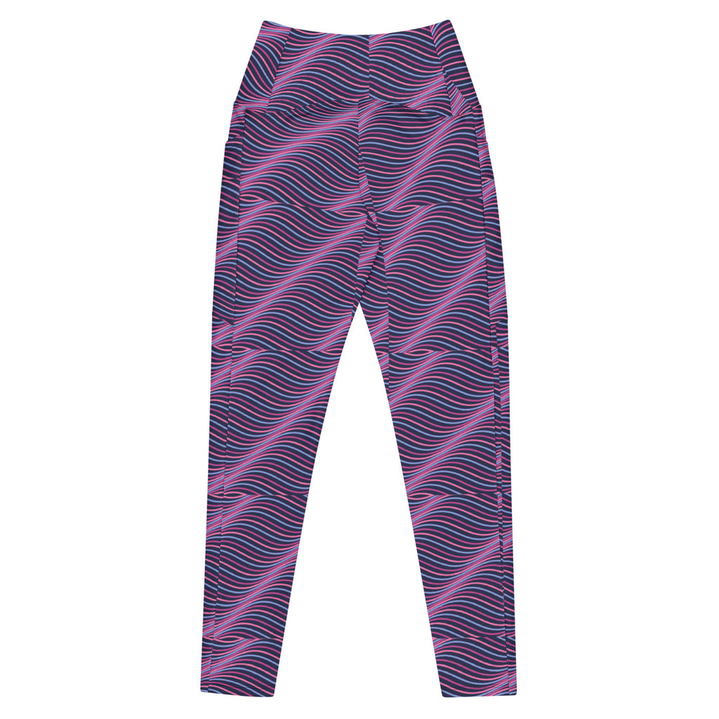 Magenta Frequency leggings with pockets, Printful supplier back mockup