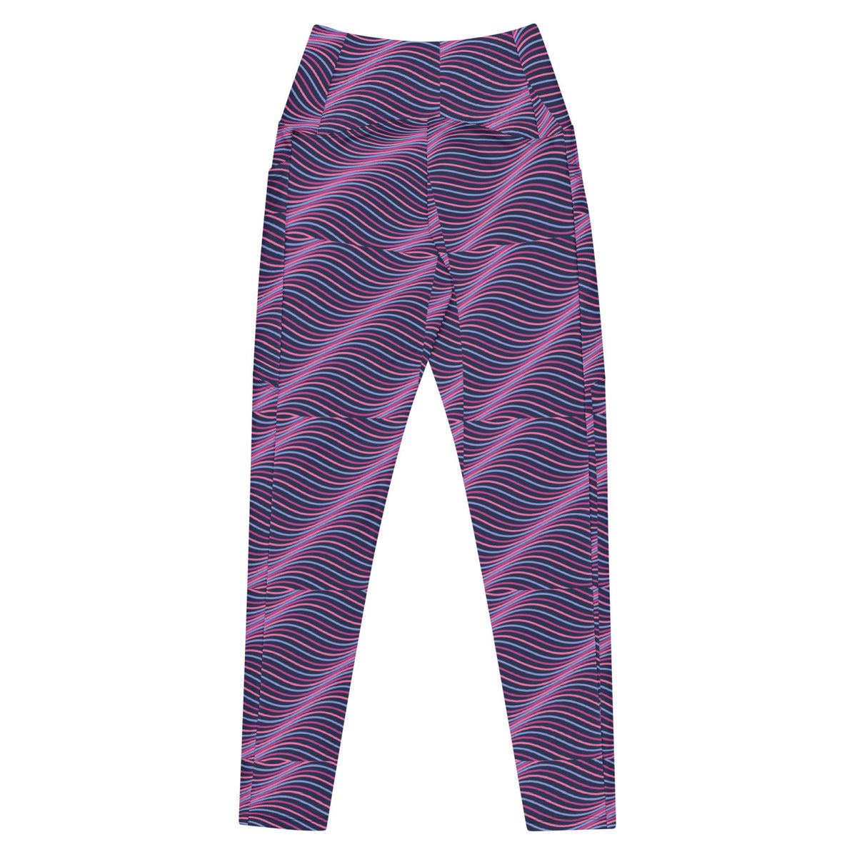 Magenta Frequency leggings with pockets, Printful supplier back mockup