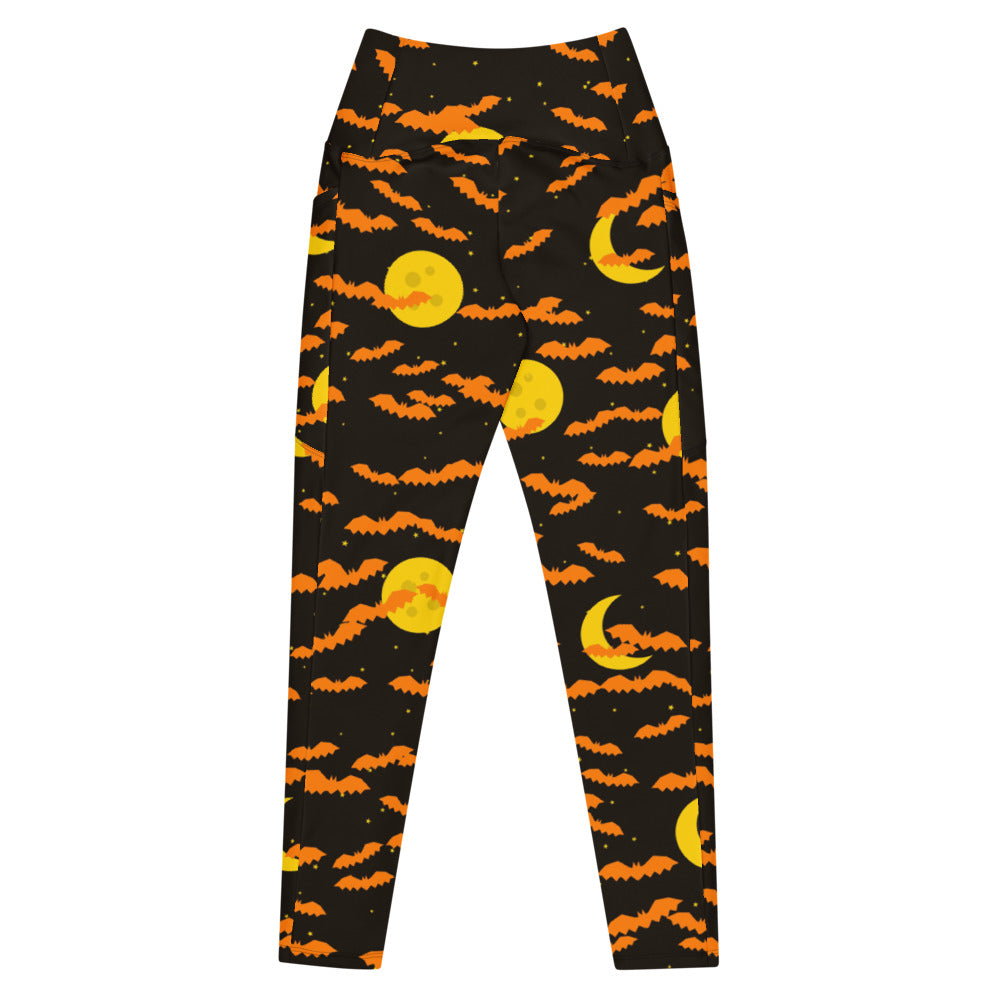 Halloween Candy Corn Bat Swarm leggings with pockets, Printful supplier mockup 3