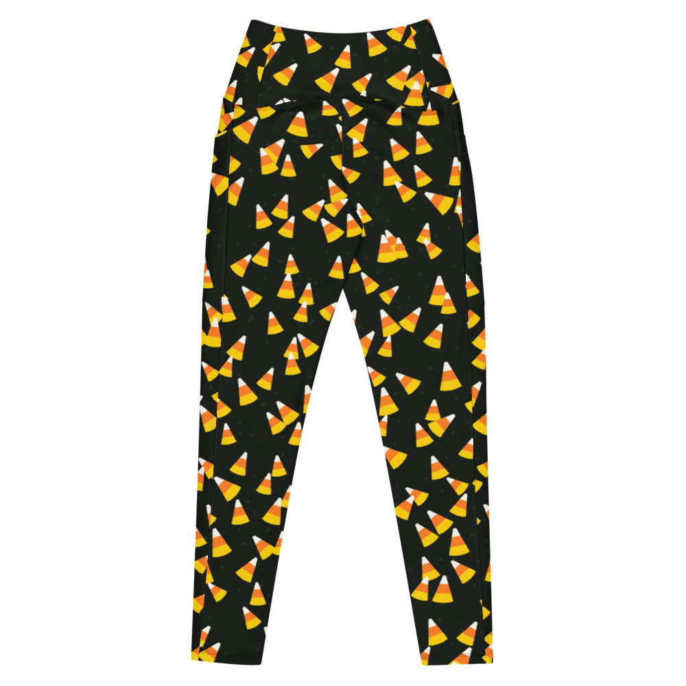 Halloween Toxic Slime Candy Corn Toss leggings with pockets, Printful supplier mockup 3