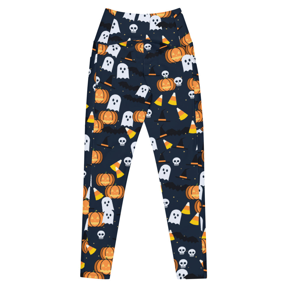 Halloween Ghostly Night Spooky Mix leggings with pockets, Printful supplier mockup 3