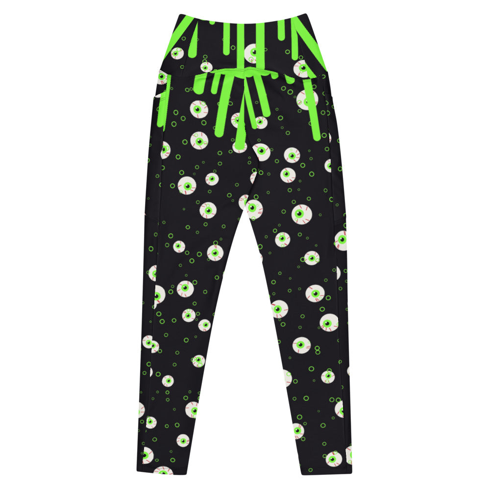 Halloween Midnight Pumpkin Slime Drip leggings with pockets, Printful supplier mockup 3