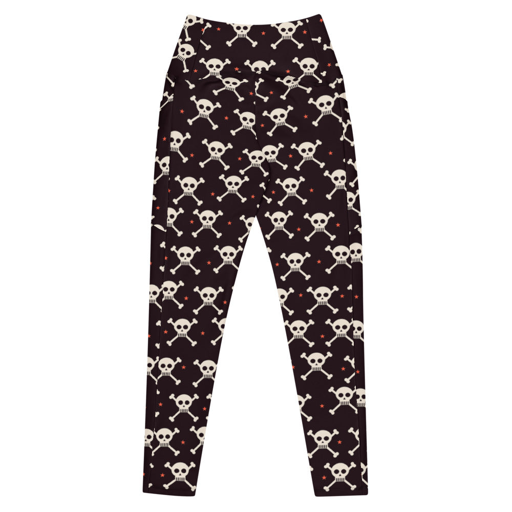 Halloween Blood Moon Skull & Crossbones leggings with pockets, Printful supplier mockup 3