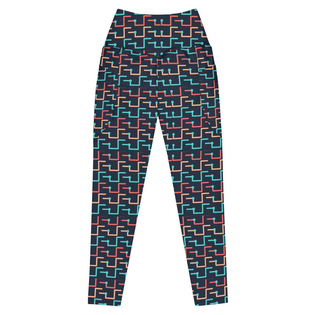 Coral Circuit leggings with pockets, Printful supplier front mockup