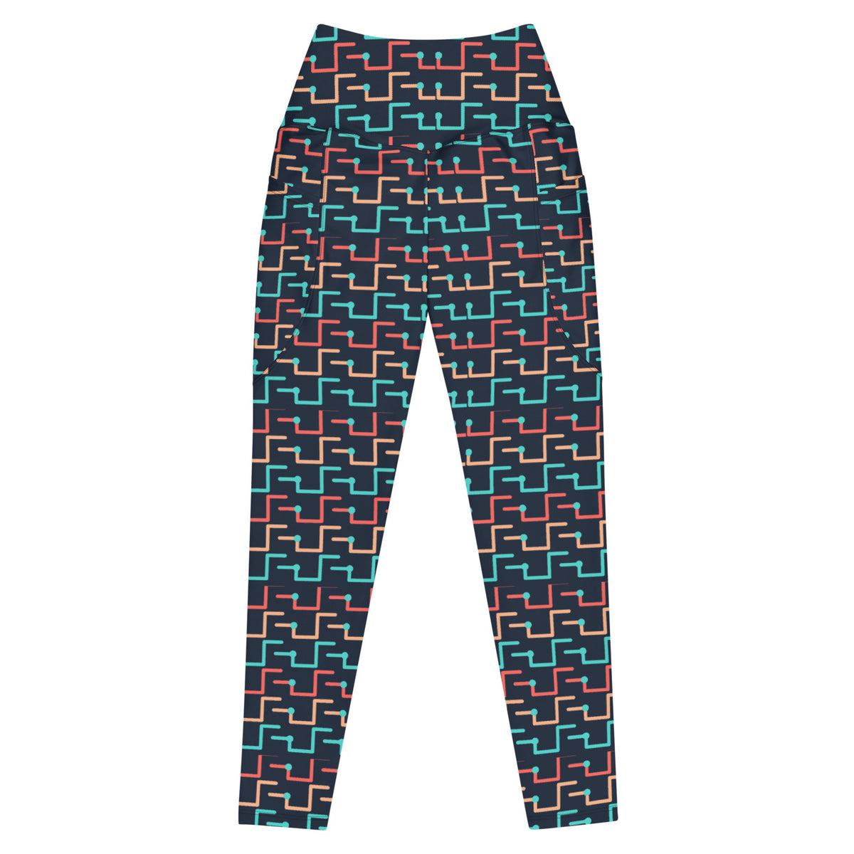 Coral Circuit leggings with pockets, Printful supplier front mockup