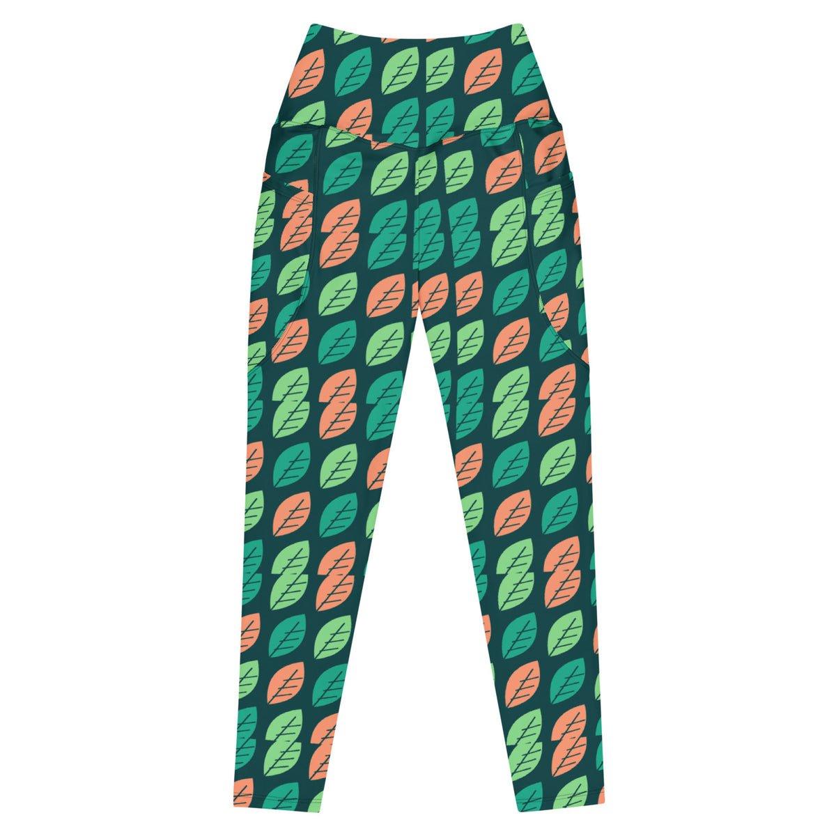 Tropic Canopy leggings with pockets, Printful supplier front mockup