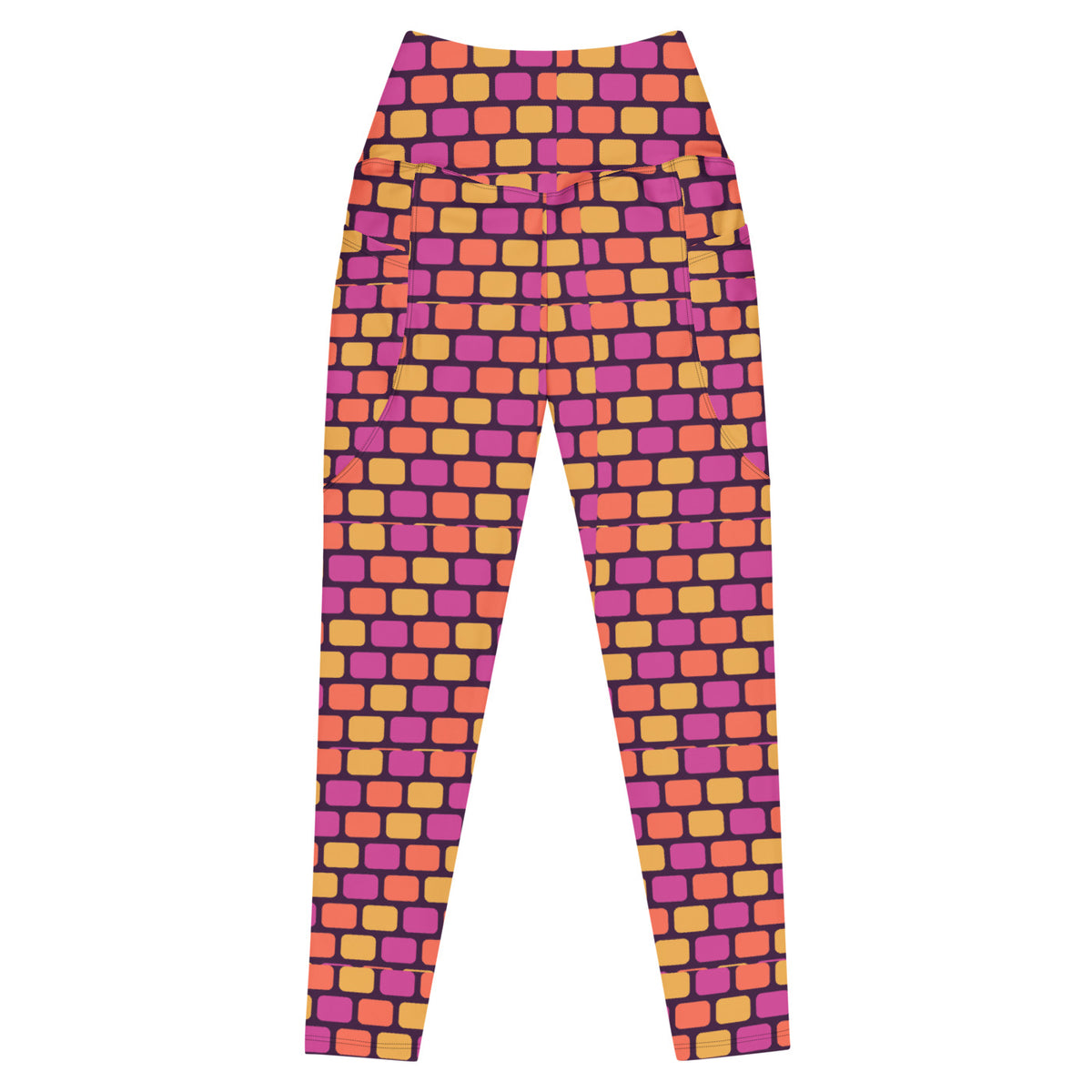 Sunset Mosaic leggings with pockets, Printful supplier front mockup