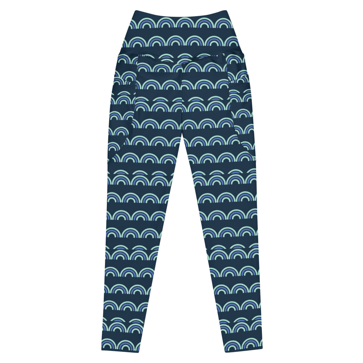Peacock Fan leggings with pockets, Printful supplier front mockup