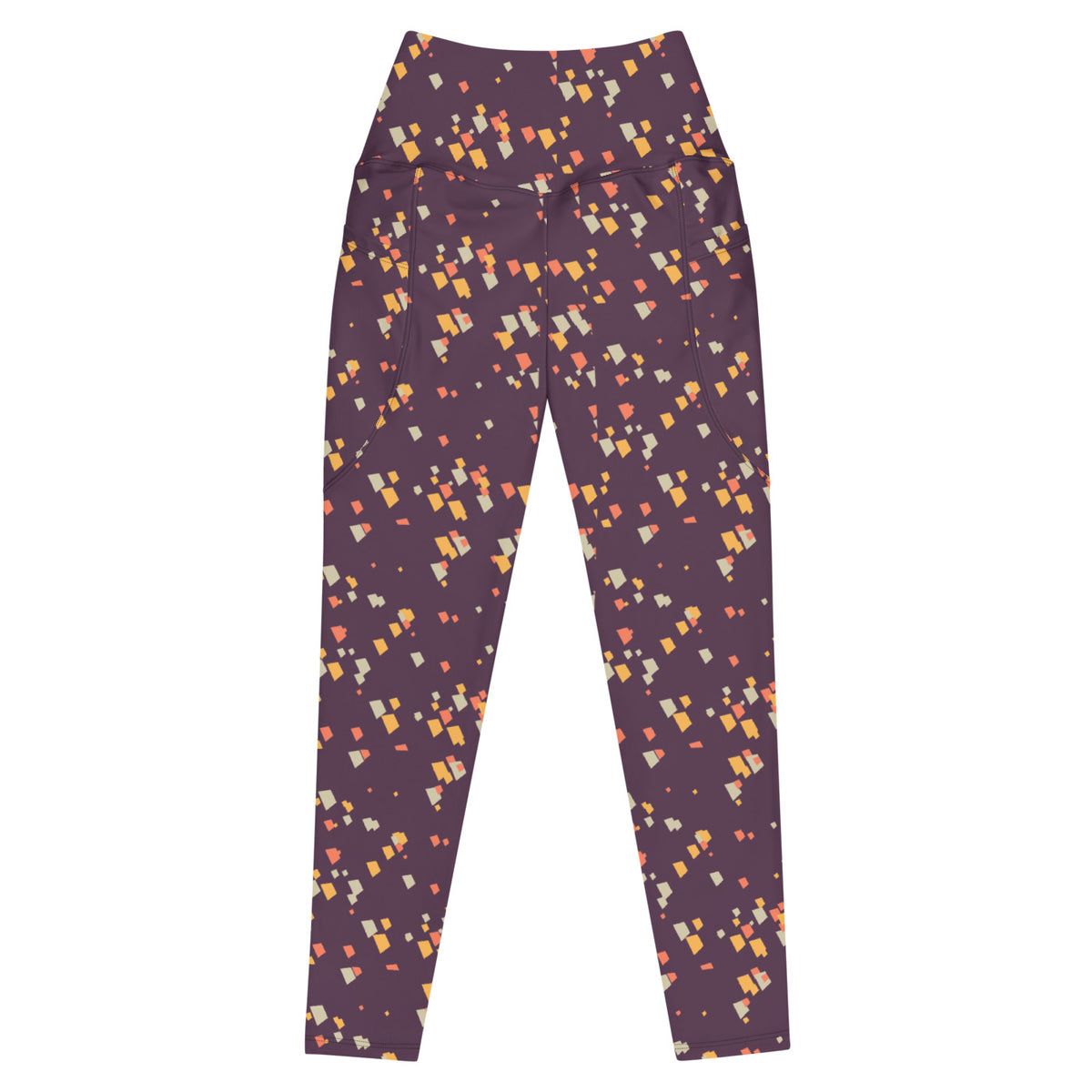 Mango Terrazzo leggings with pockets, Printful supplier front mockup