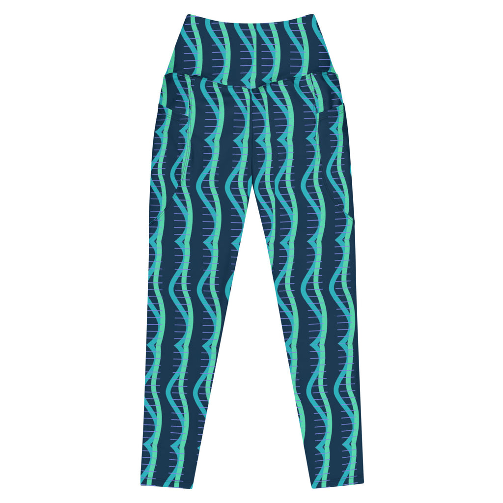 Lagoon Helix leggings with pockets, Printful supplier front mockup