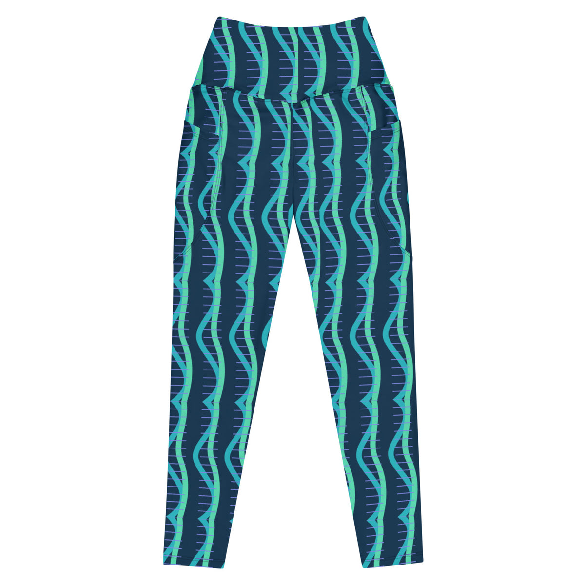 Lagoon Helix leggings with pockets, Printful supplier front mockup