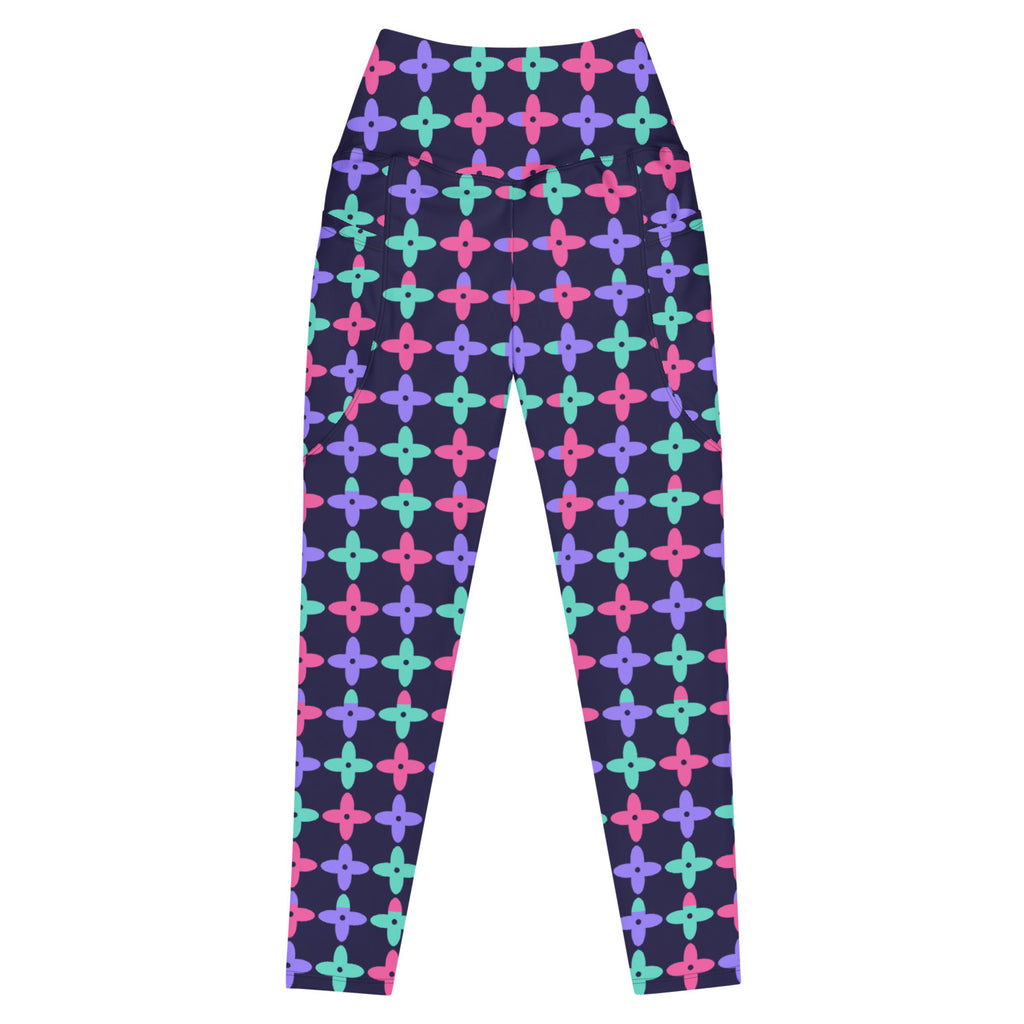 Electric Petal leggings with pockets, Printful supplier front mockup