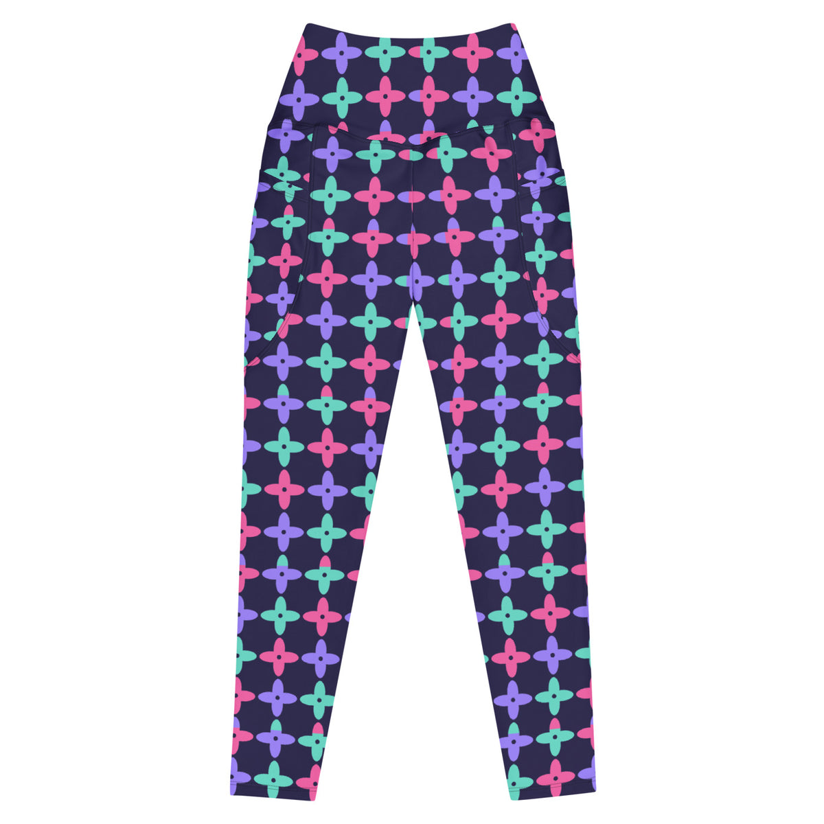 Electric Petal leggings with pockets, Printful supplier front mockup