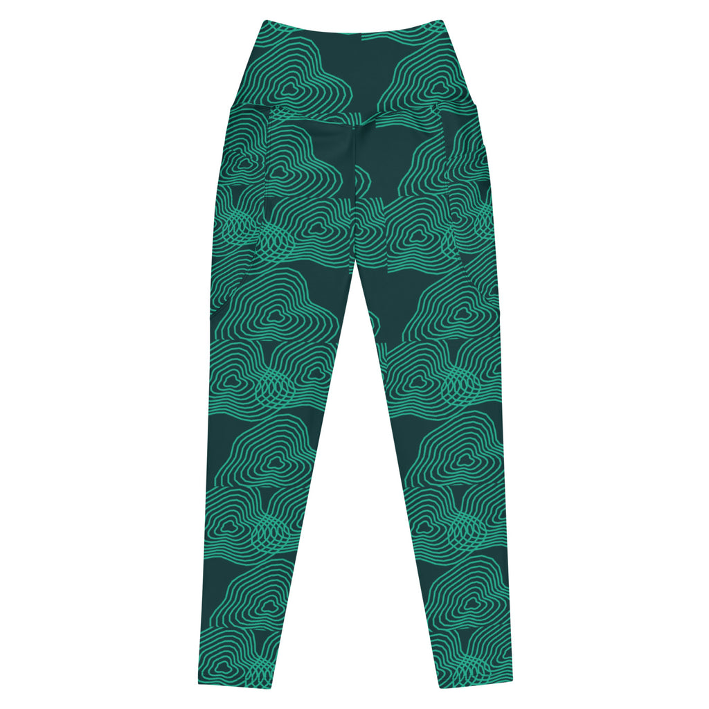 Jade Topography leggings with pockets, Printful supplier front mockup