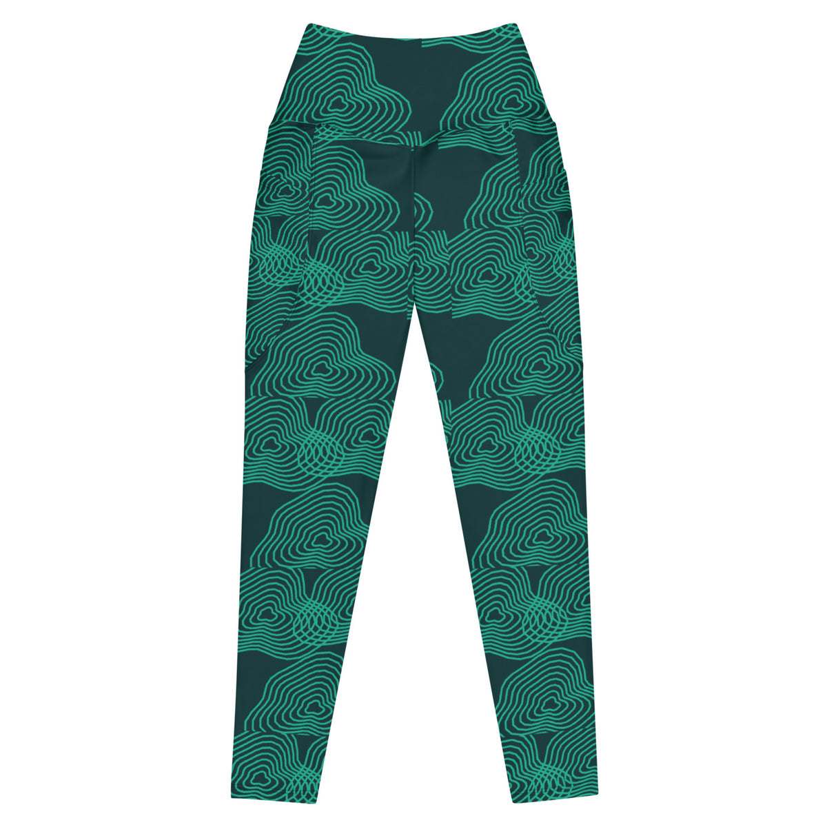 Jade Topography leggings with pockets, Printful supplier front mockup