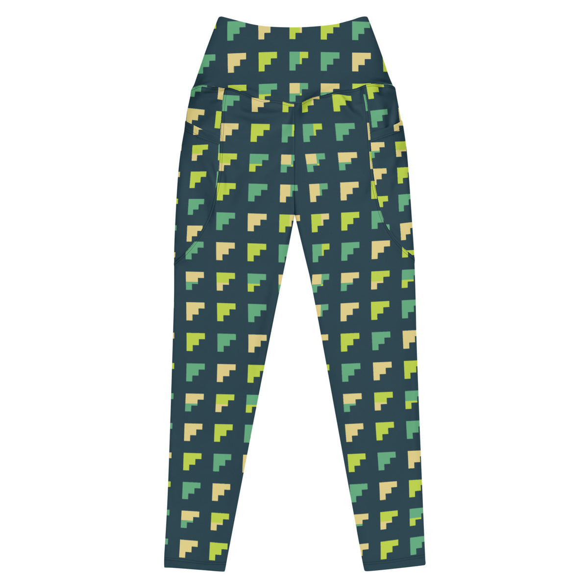 Citron Steps leggings with pockets, Printful supplier front mockup