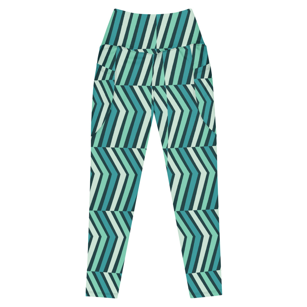 Mint Fracture leggings with pockets, Printful supplier front mockup