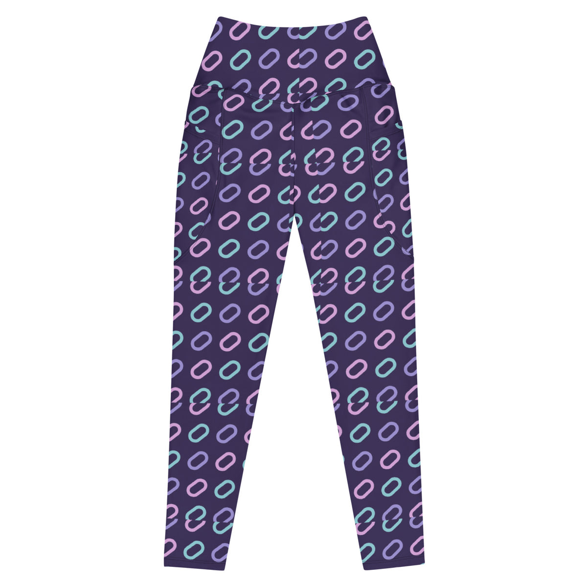 Lavender Links leggings with pockets, Printful supplier front mockup