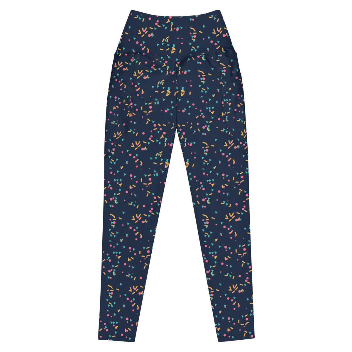 Carnival Confetti leggings with pockets, Printful supplier front mockup