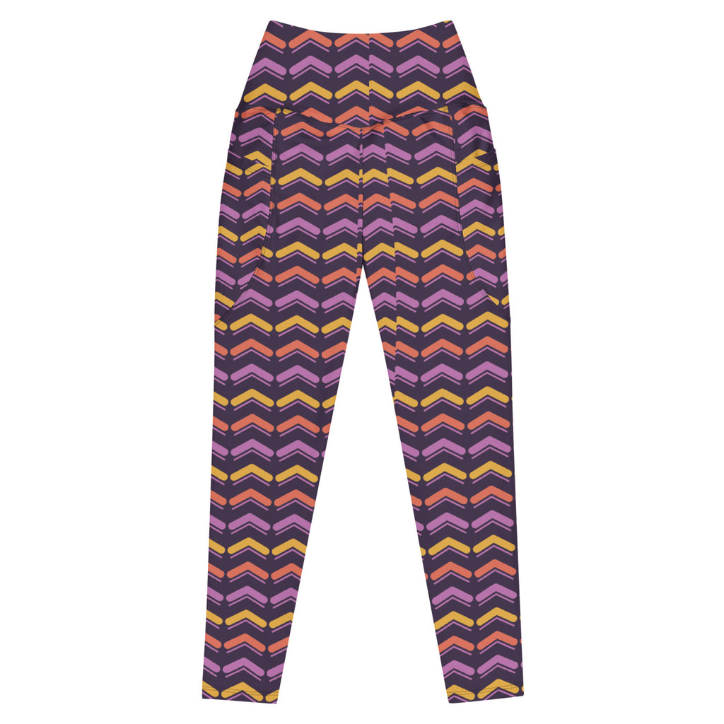 Saffron Chevron leggings with pockets, Printful supplier front mockup