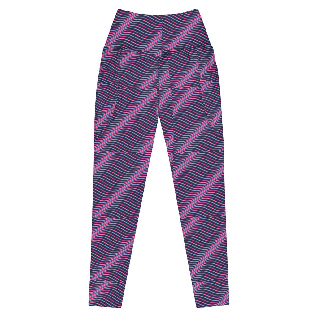 Magenta Frequency leggings with pockets, Printful supplier front mockup