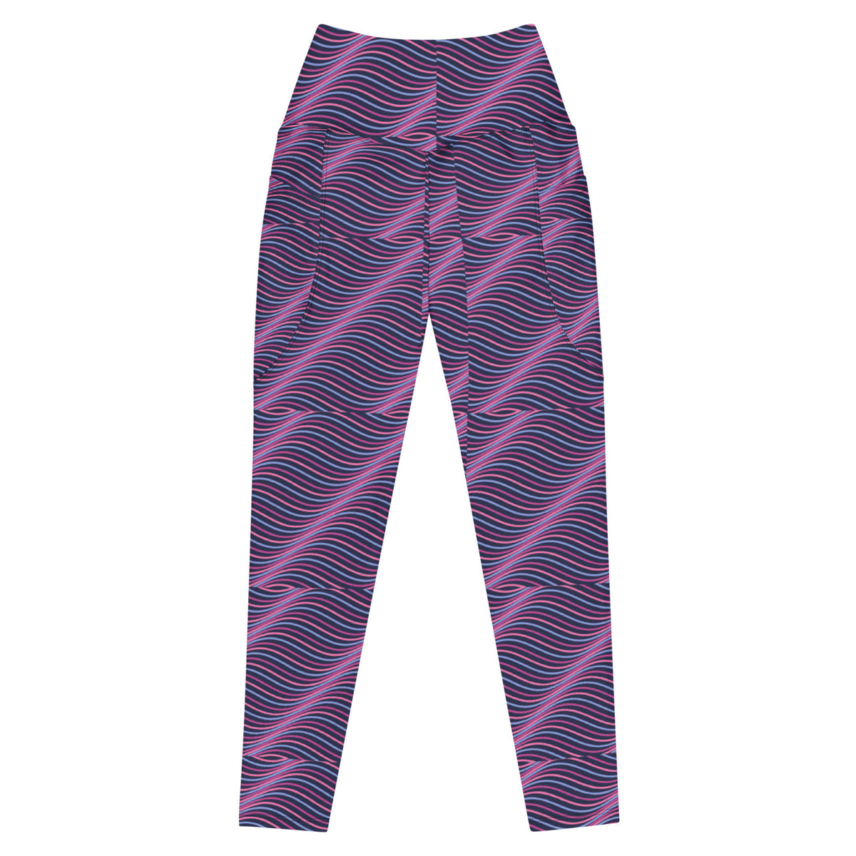 Magenta Frequency leggings with pockets, Printful supplier front mockup