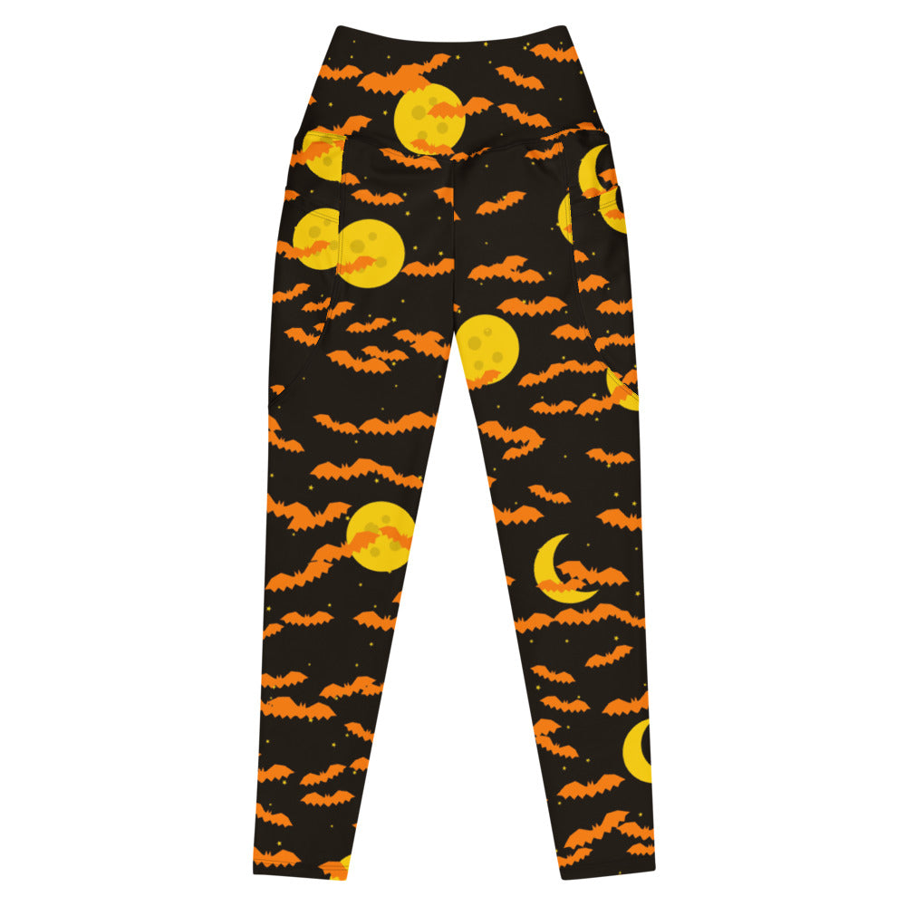 Halloween Candy Corn Bat Swarm leggings with pockets, Printful supplier mockup 1