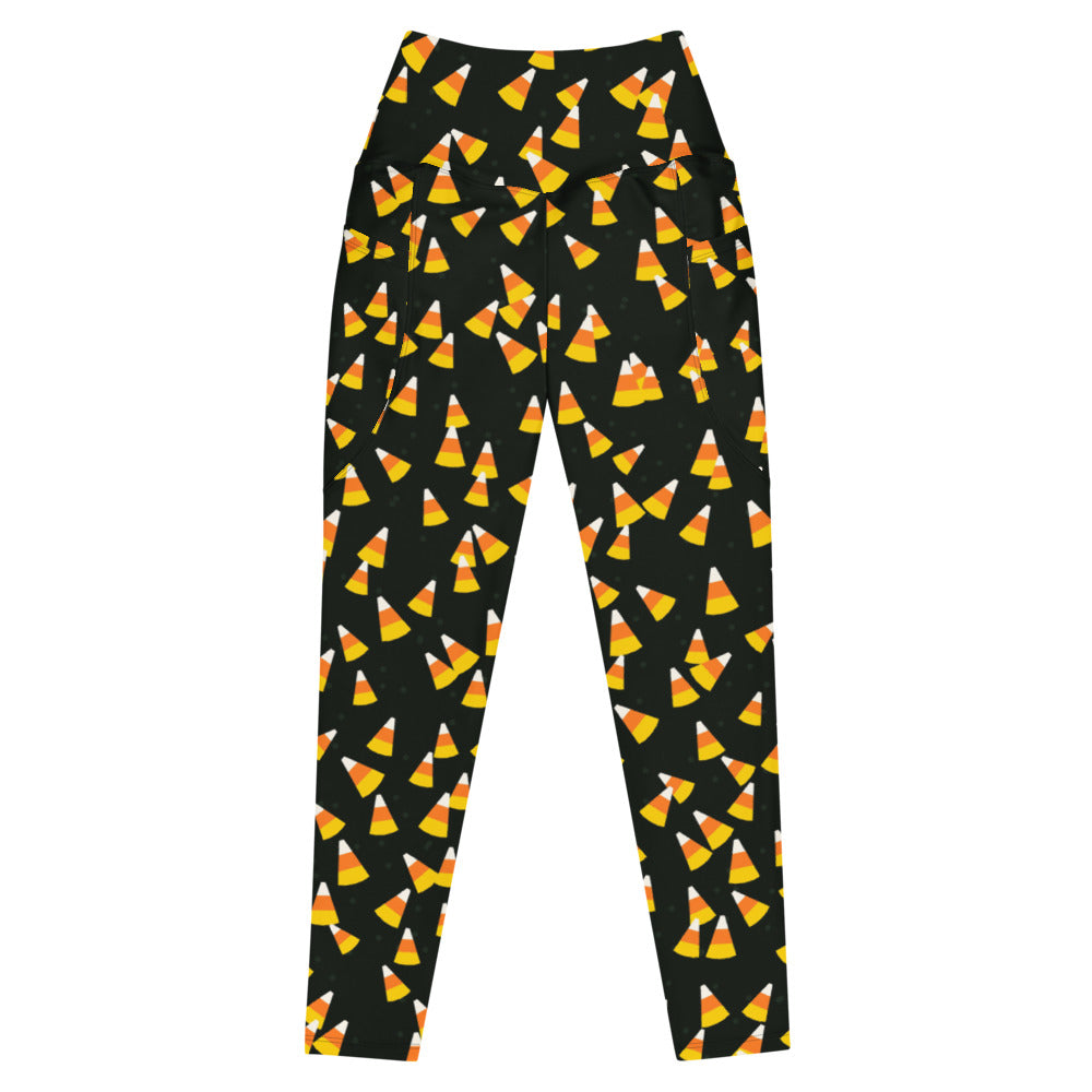 Halloween Toxic Slime Candy Corn Toss leggings with pockets, Printful supplier mockup 1