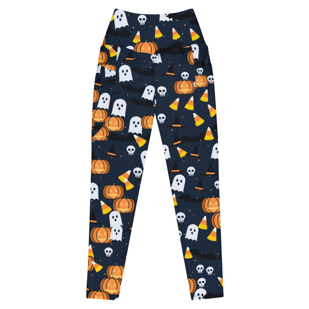 Halloween Ghostly Night Spooky Mix leggings with pockets, Printful supplier mockup 1