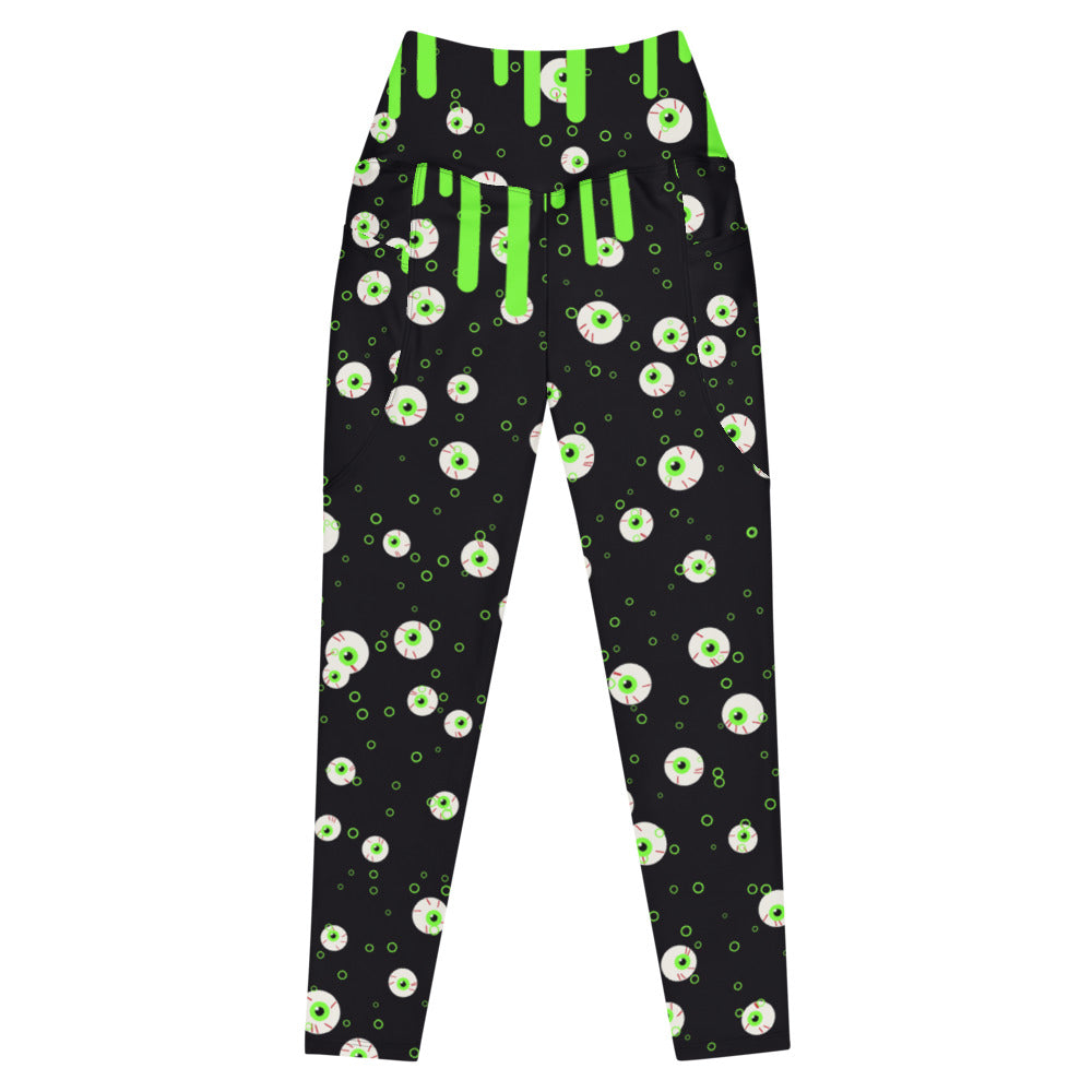 Halloween Midnight Pumpkin Slime Drip leggings with pockets, Printful supplier mockup 1