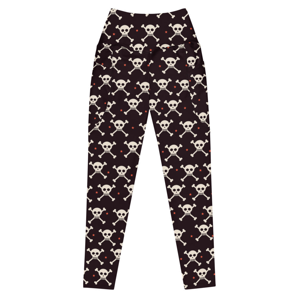 Halloween Blood Moon Skull & Crossbones leggings with pockets, Printful supplier mockup 1