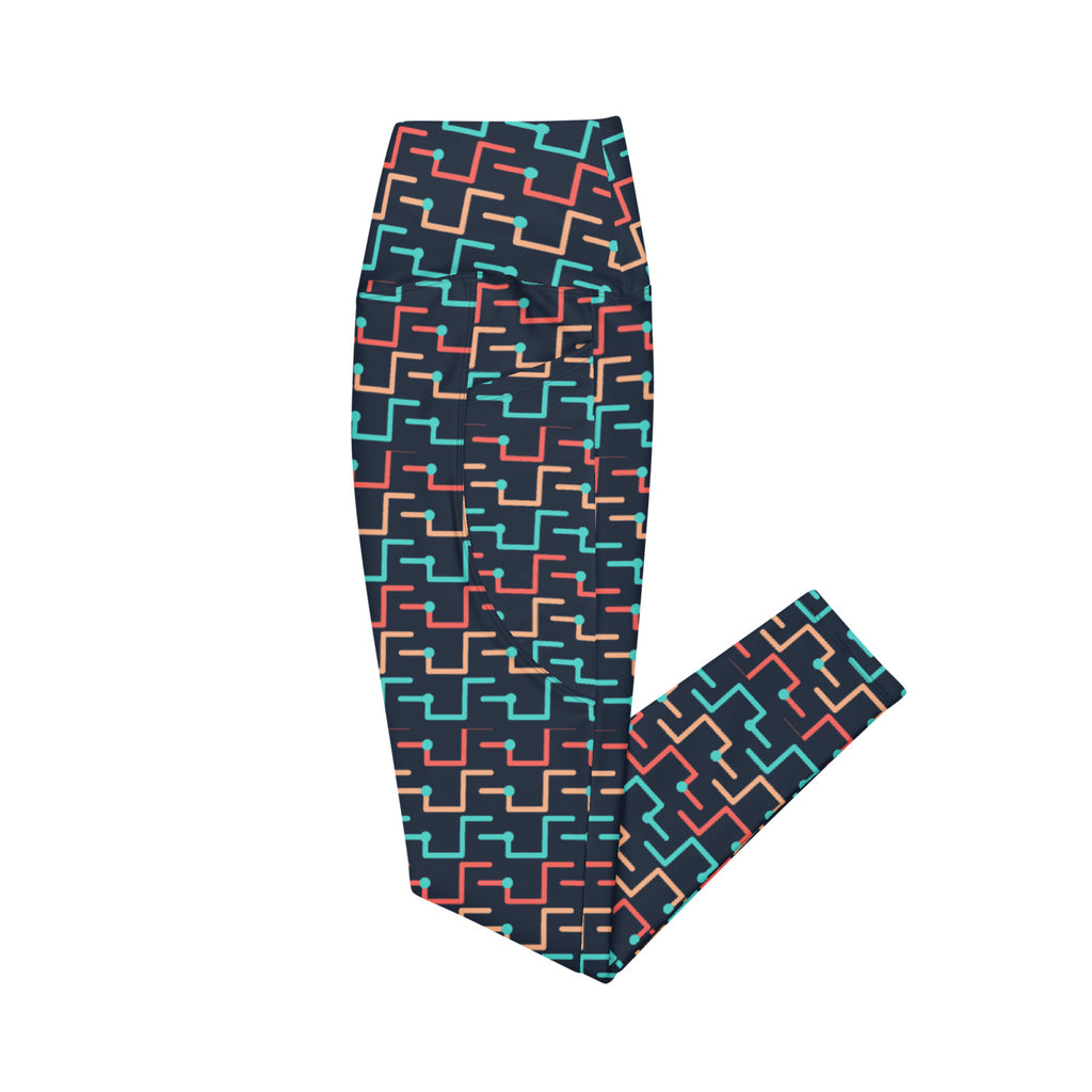 Coral Circuit leggings with pockets, Printful supplier left side mockup