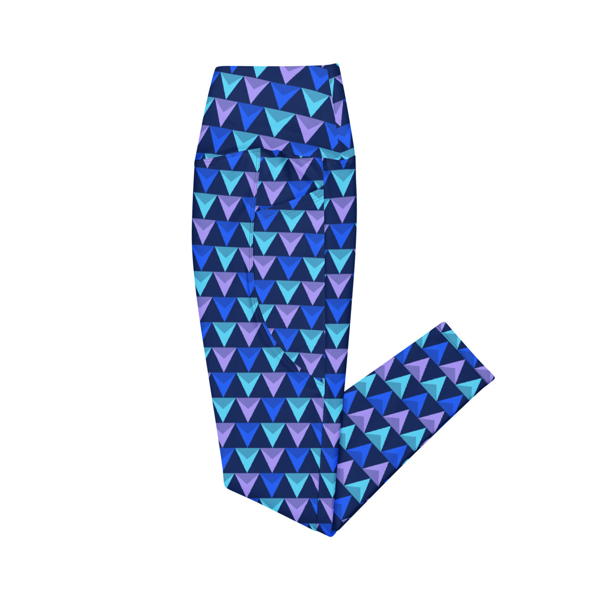 Cobalt Prism leggings with pockets, Printful supplier left side mockup