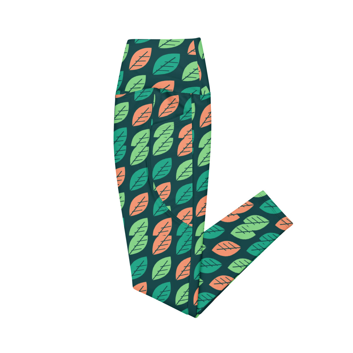 Tropic Canopy leggings with pockets, Printful supplier left side mockup