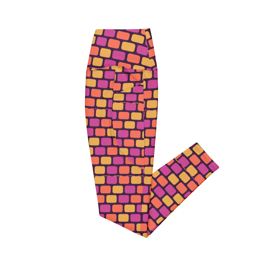 Sunset Mosaic leggings with pockets, Printful supplier left side mockup
