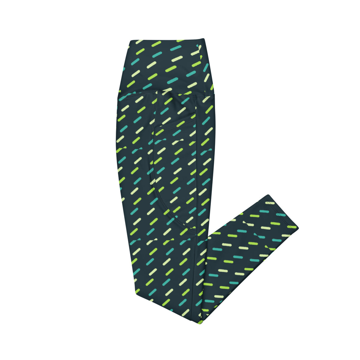 Lime Kinetic leggings with pockets, Printful supplier left side mockup