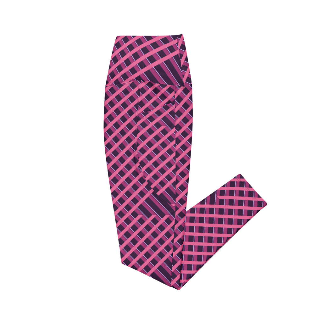 Berry Lattice leggings with pockets, Printful supplier left side mockup