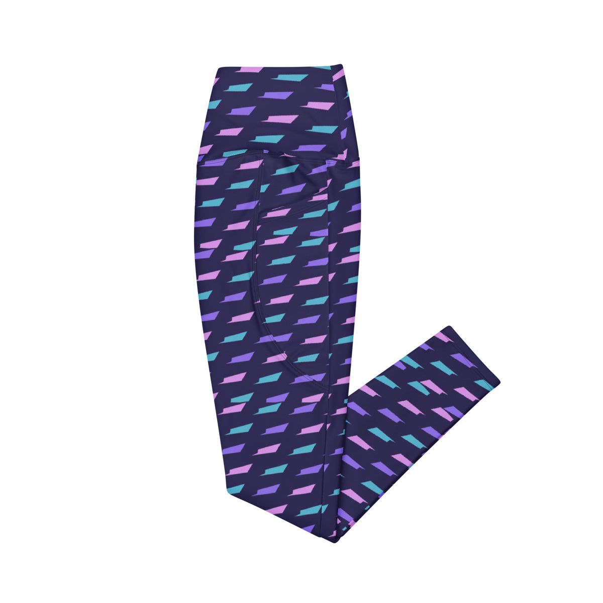 Violet Brush leggings with pockets, Printful supplier left side mockup