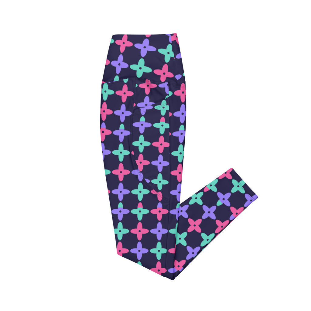 Electric Petal leggings with pockets, Printful supplier left side mockup