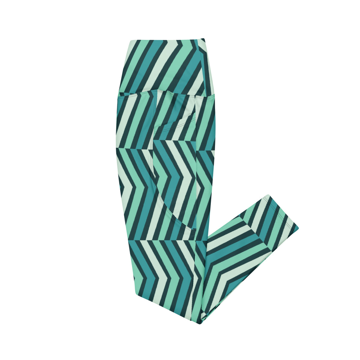 Mint Fracture leggings with pockets, Printful supplier left side mockup