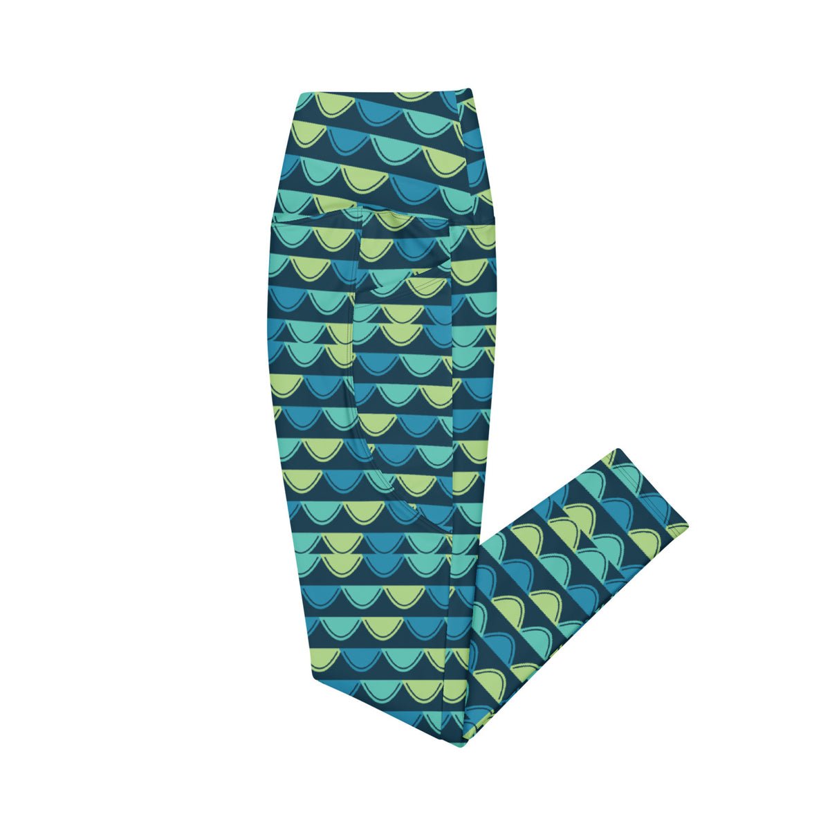 Pacific Scales leggings with pockets, Printful supplier left side mockup