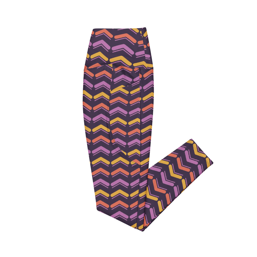 Saffron Chevron leggings with pockets, Printful supplier left side mockup