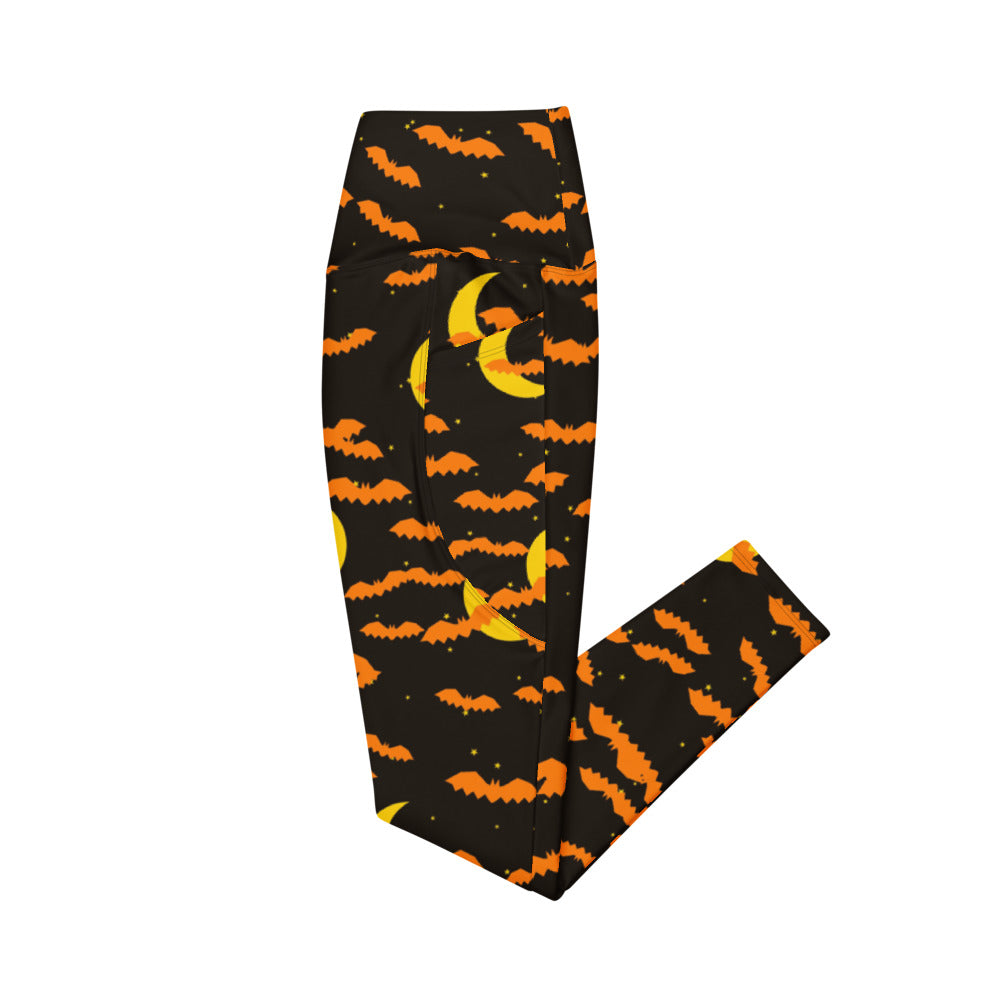 Halloween Candy Corn Bat Swarm leggings with pockets, Printful supplier mockup 2